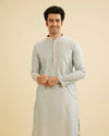 Powder Blue Leaf Patterned Kurta Set
